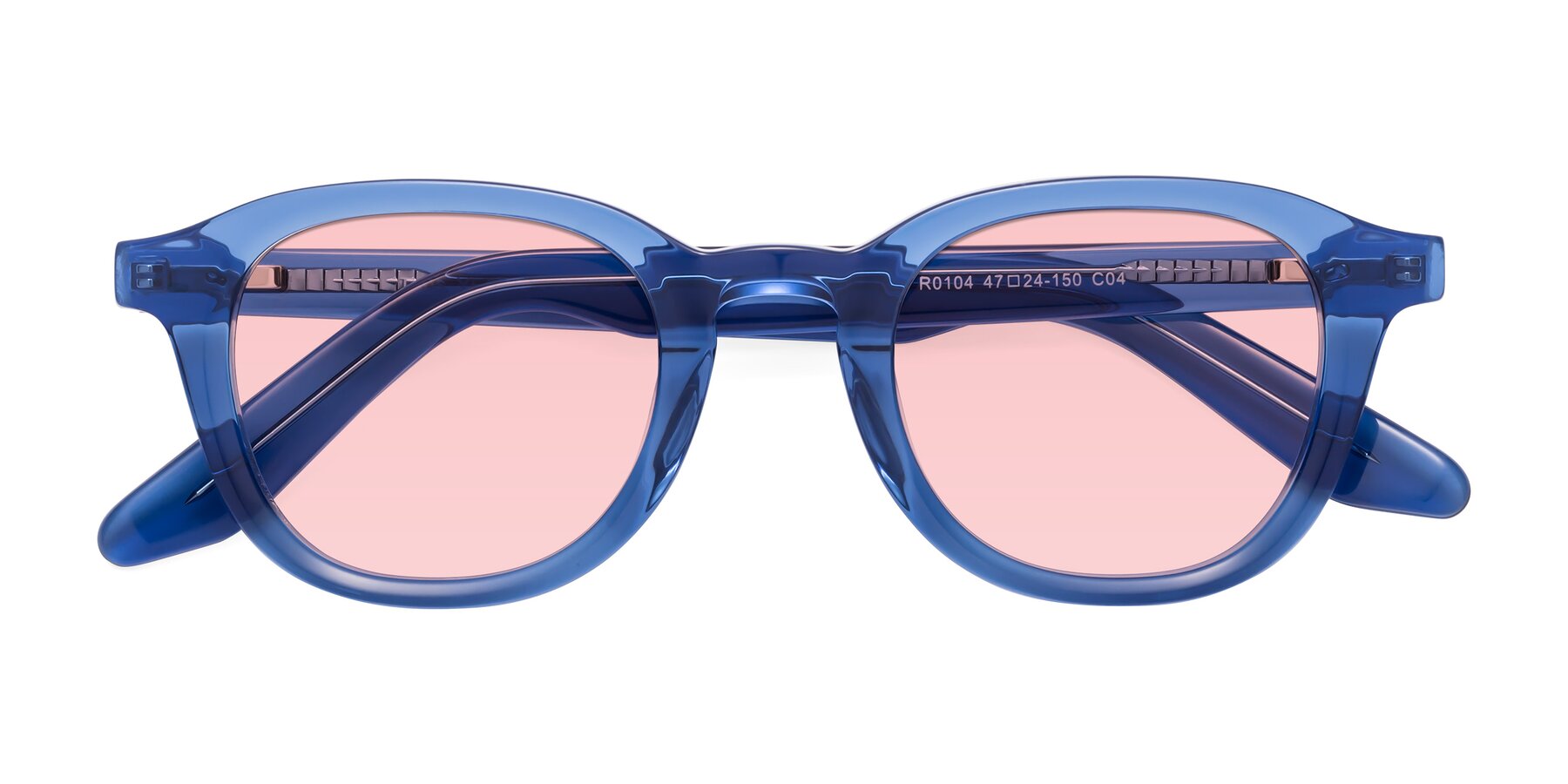 Folded Front of Titus in Translucent Blue with Light Garnet Tinted Lenses