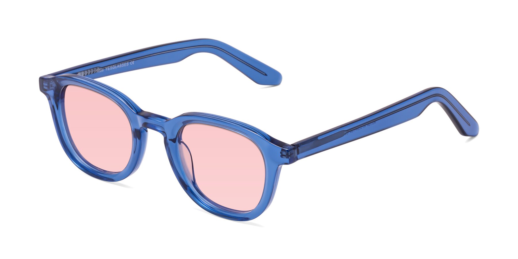 Angle of Titus in Translucent Blue with Light Garnet Tinted Lenses