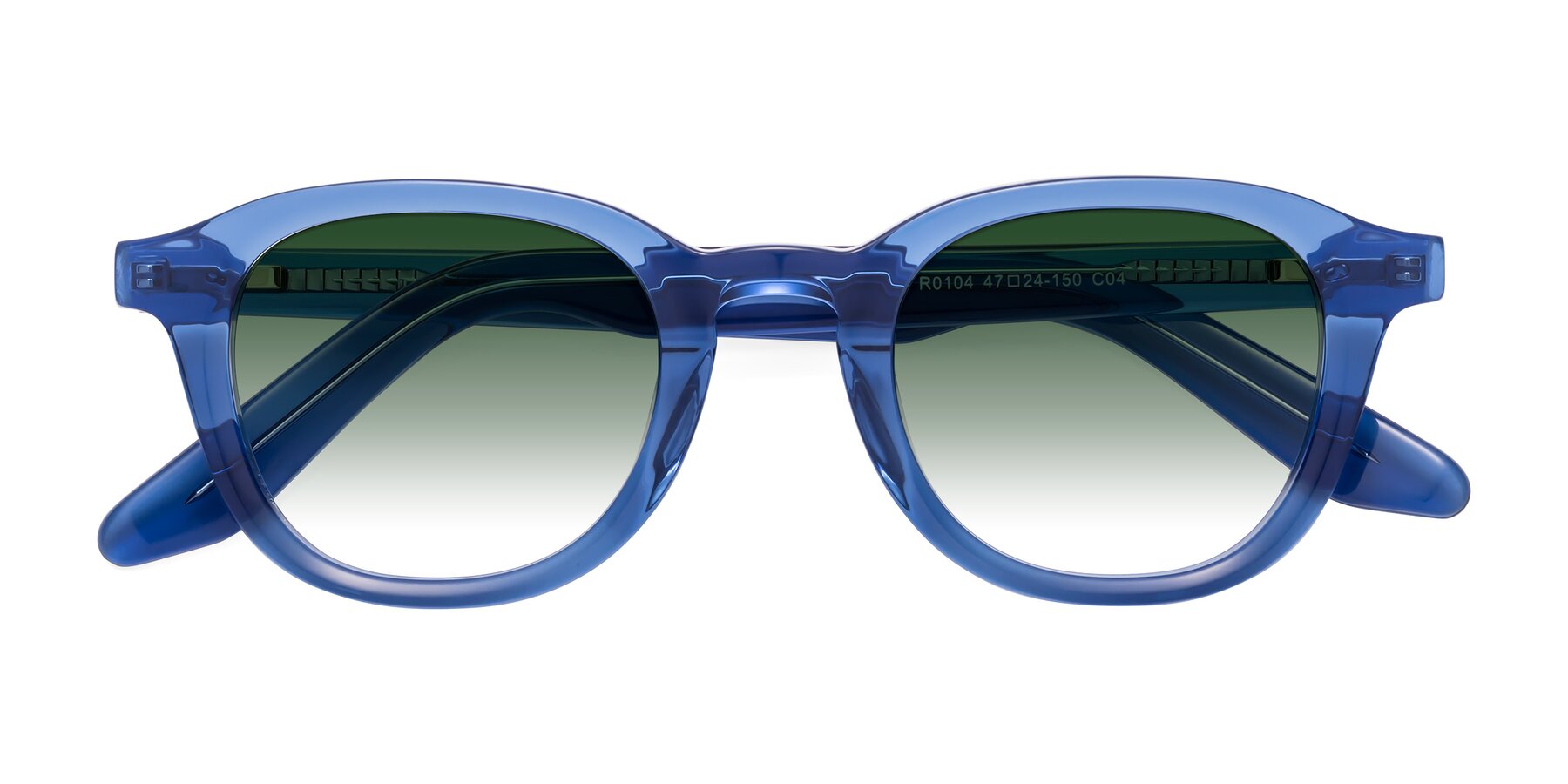 Folded Front of Titus in Translucent Blue with Green Gradient Lenses