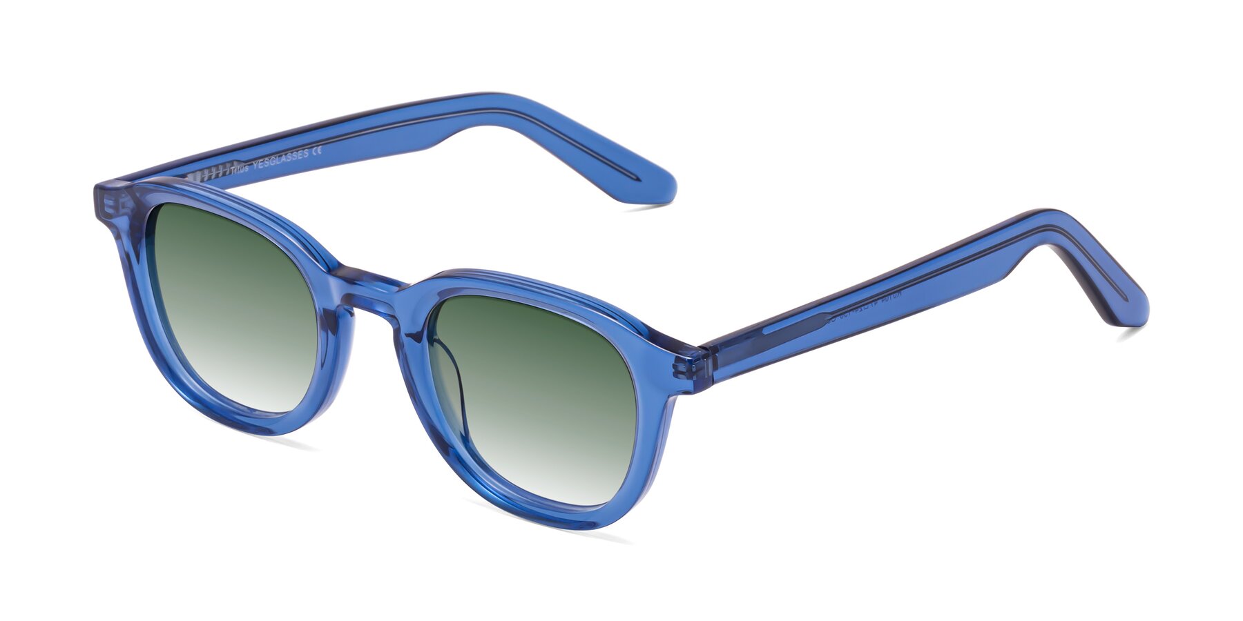 Angle of Titus in Translucent Blue with Green Gradient Lenses