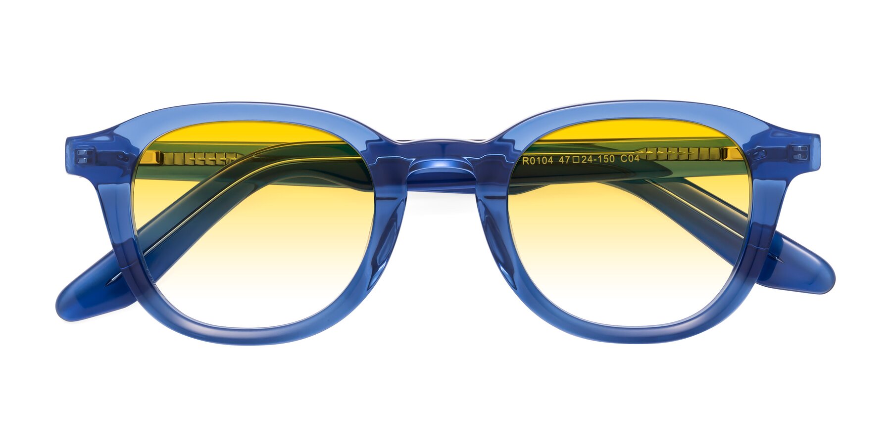 Folded Front of Titus in Translucent Blue with Yellow Gradient Lenses