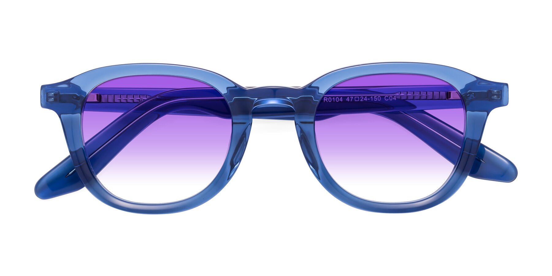 Folded Front of Titus in Translucent Blue with Purple Gradient Lenses