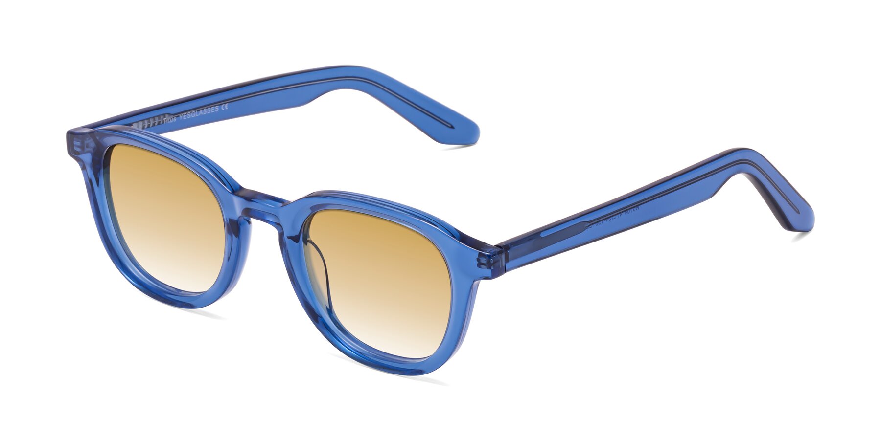 Angle of Titus in Translucent Blue with Champagne Gradient Lenses