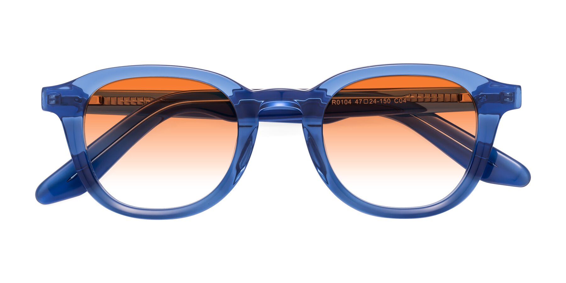 Folded Front of Titus in Translucent Blue with Orange Gradient Lenses