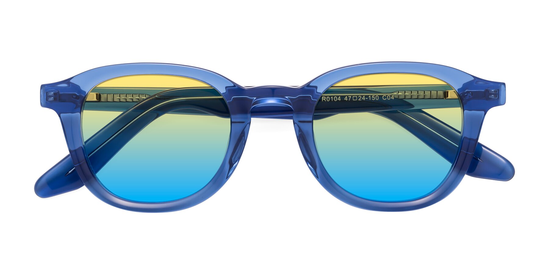 Folded Front of Titus in Translucent Blue with Yellow / Blue Gradient Lenses