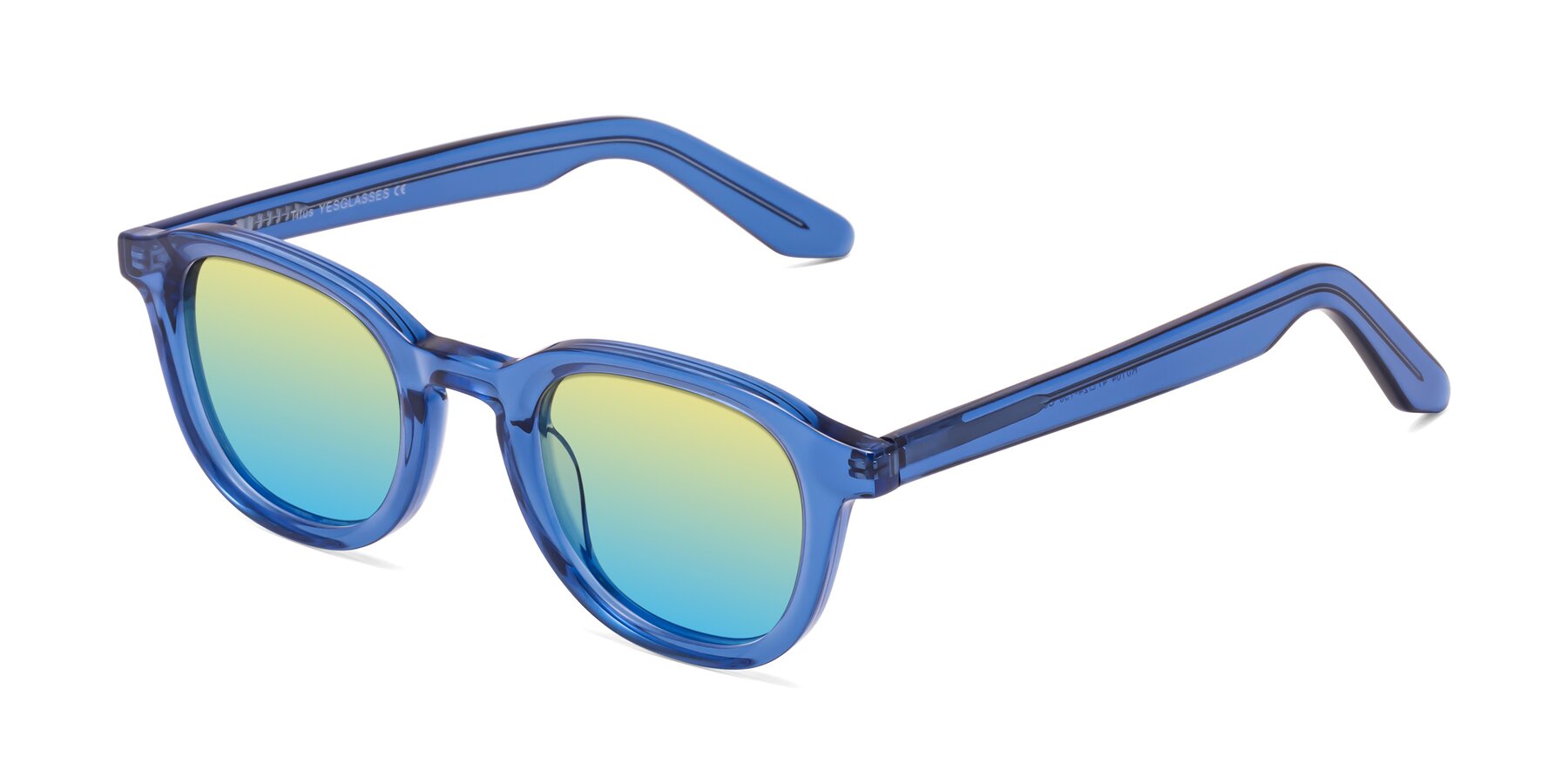 Angle of Titus in Translucent Blue with Yellow / Blue Gradient Lenses