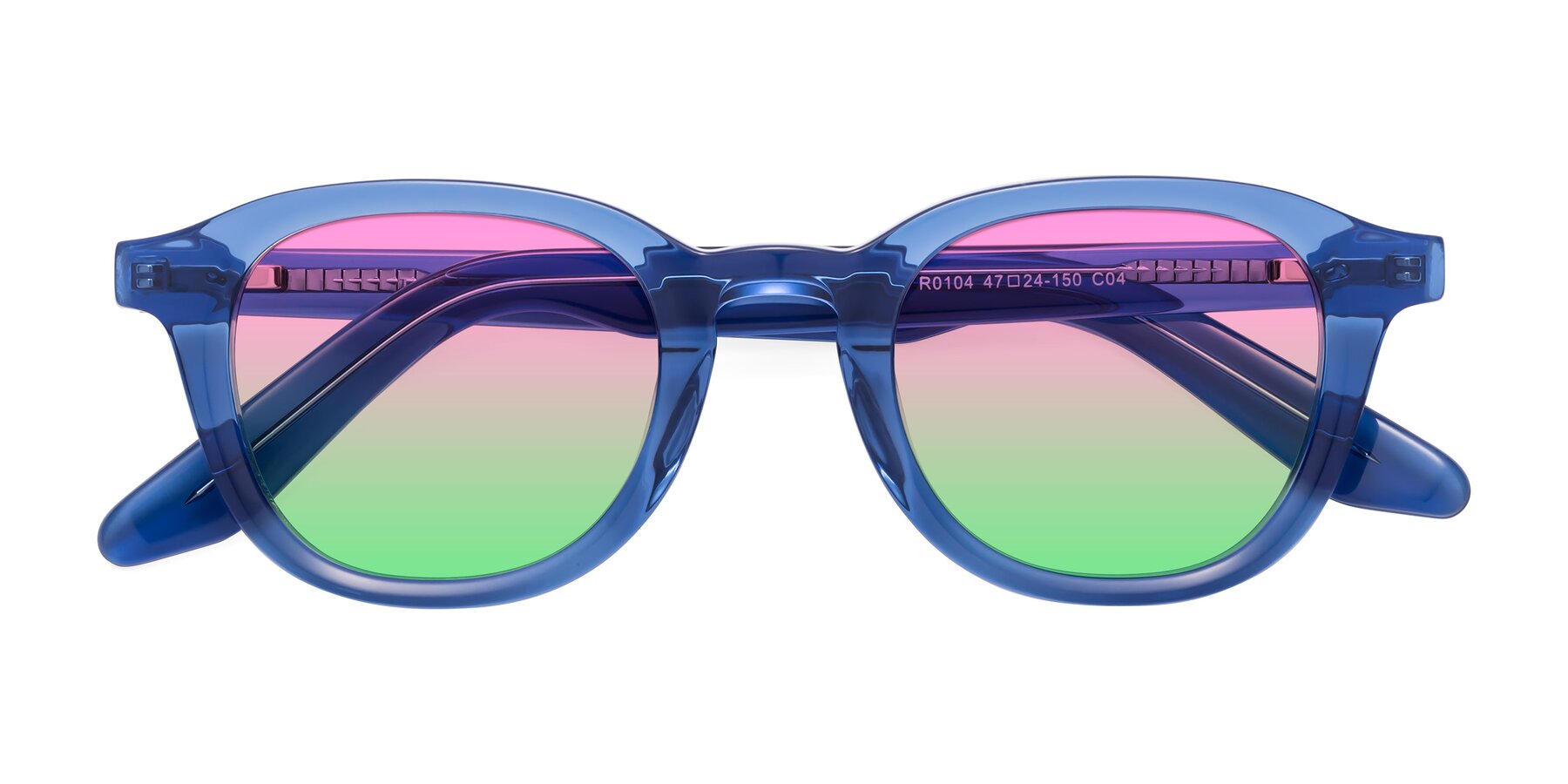 Folded Front of Titus in Translucent Blue with Pink / Green Gradient Lenses