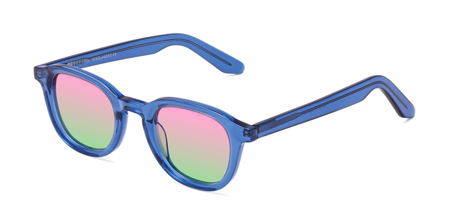 Angle of Titus in Translucent Blue with Pink / Green Gradient Lenses