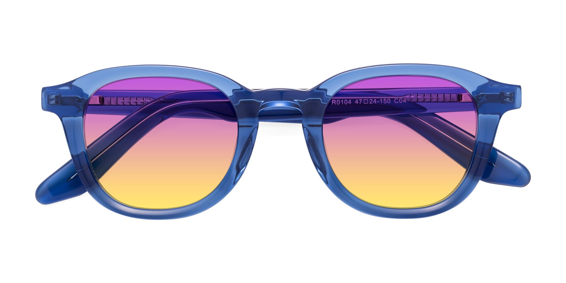 Folded Front of Titus in Translucent Blue with Purple / Yellow Gradient Lenses
