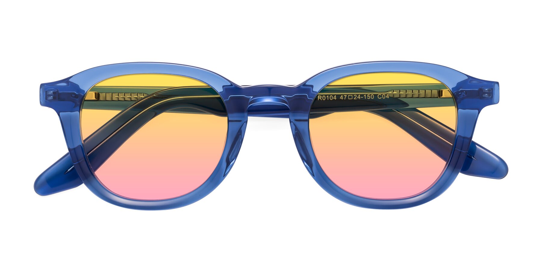 Folded Front of Titus in Translucent Blue with Yellow / Pink Gradient Lenses