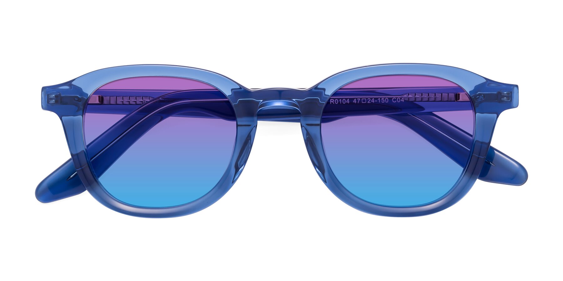 Folded Front of Titus in Translucent Blue with Purple / Blue Gradient Lenses