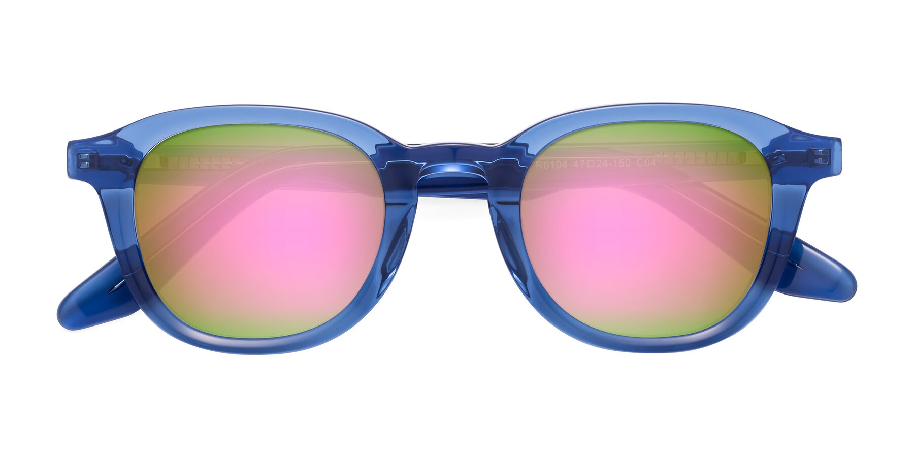 Folded Front of Titus in Translucent Blue with Pink Mirrored Lenses