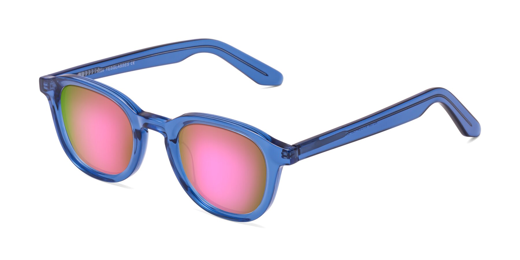 Angle of Titus in Translucent Blue with Pink Mirrored Lenses