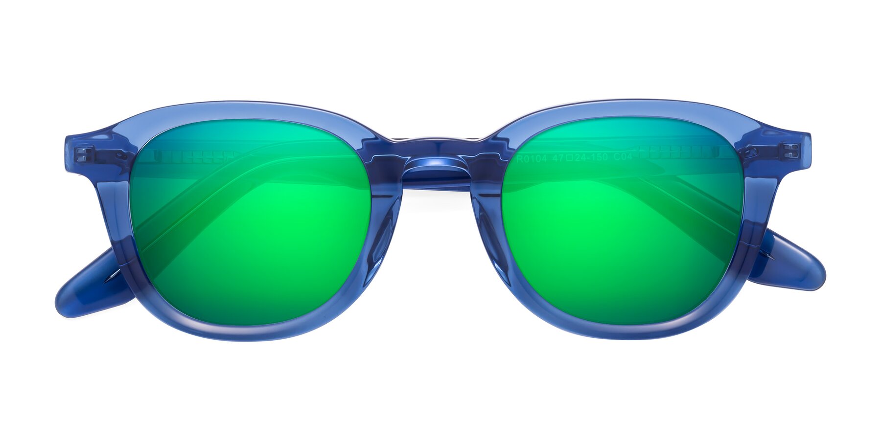 Folded Front of Titus in Translucent Blue with Green Mirrored Lenses