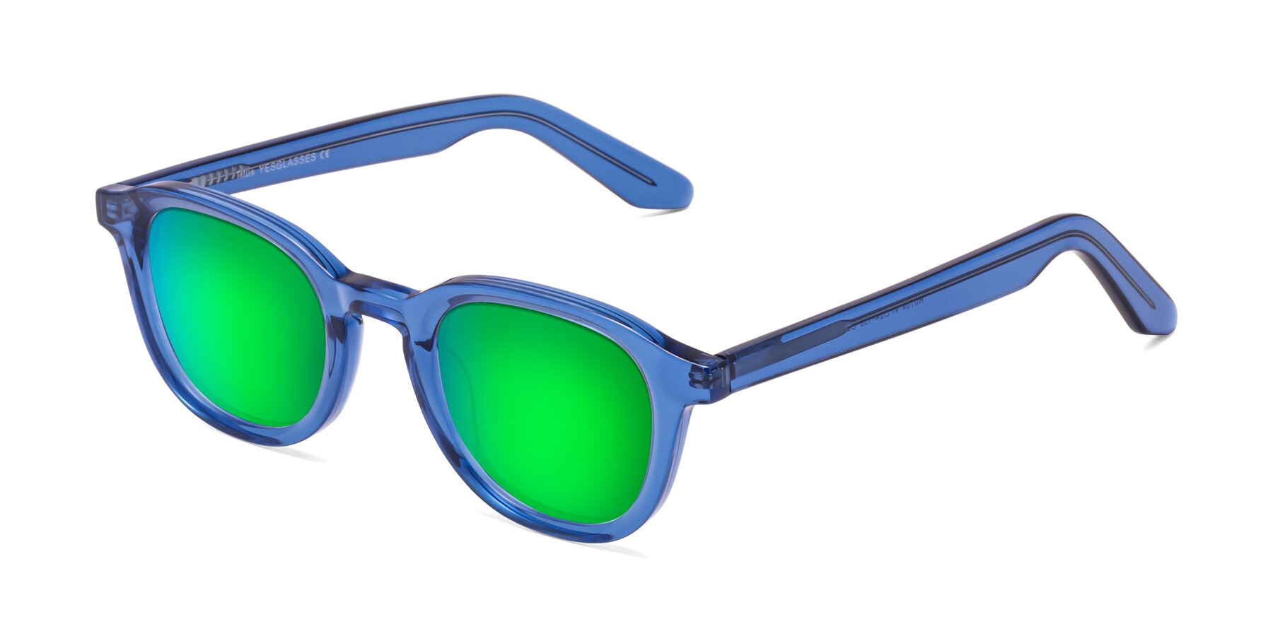 Angle of Titus in Translucent Blue with Green Mirrored Lenses
