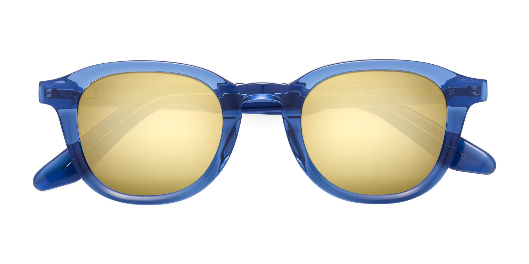 Folded Front of Titus in Translucent Blue with Gold Mirrored Lenses