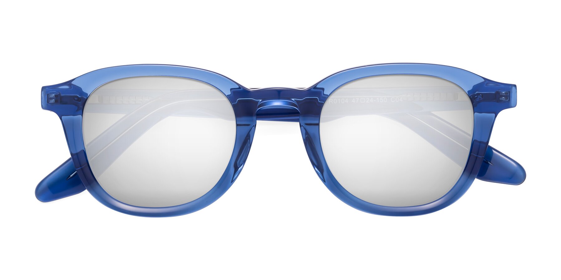 Folded Front of Titus in Translucent Blue with Silver Mirrored Lenses