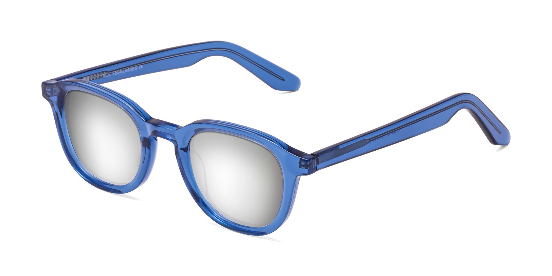 Angle of Titus in Translucent Blue with Silver Mirrored Lenses