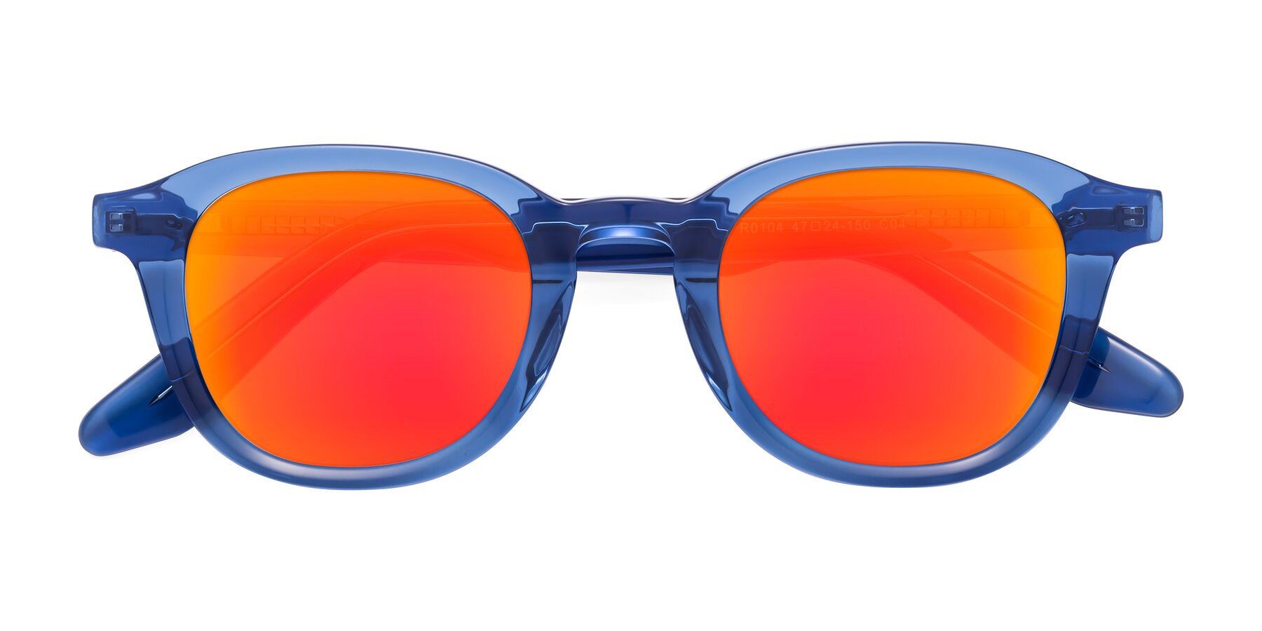 Folded Front of Titus in Translucent Blue with Red Gold Mirrored Lenses