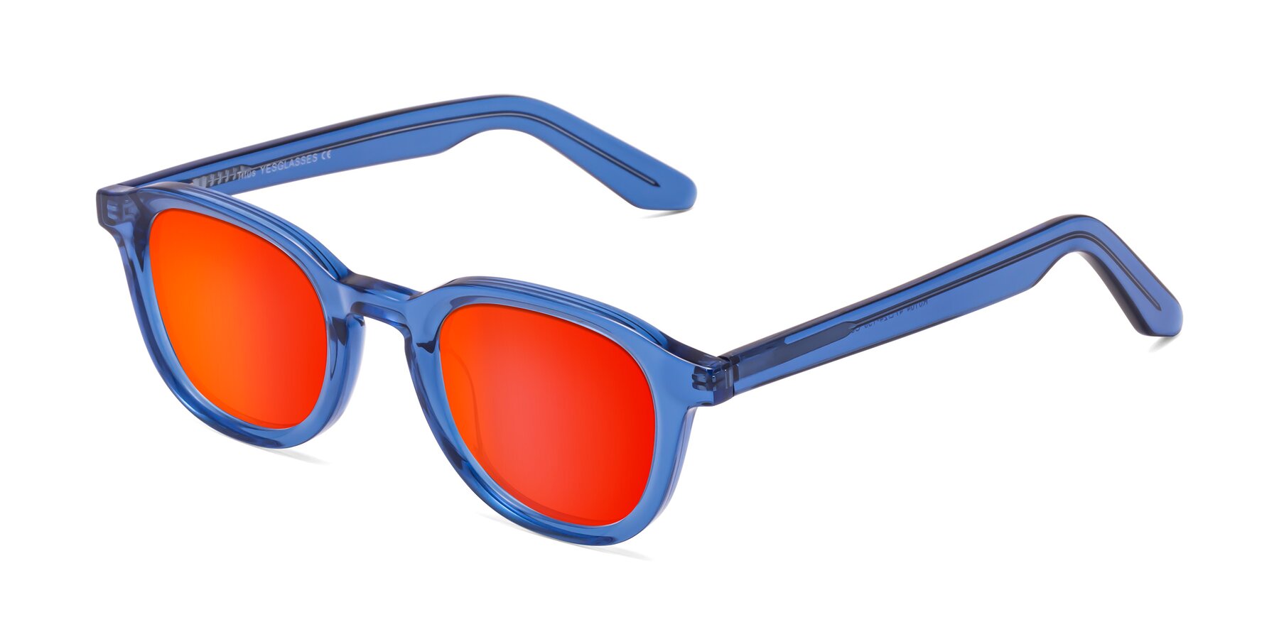 Angle of Titus in Translucent Blue with Red Gold Mirrored Lenses