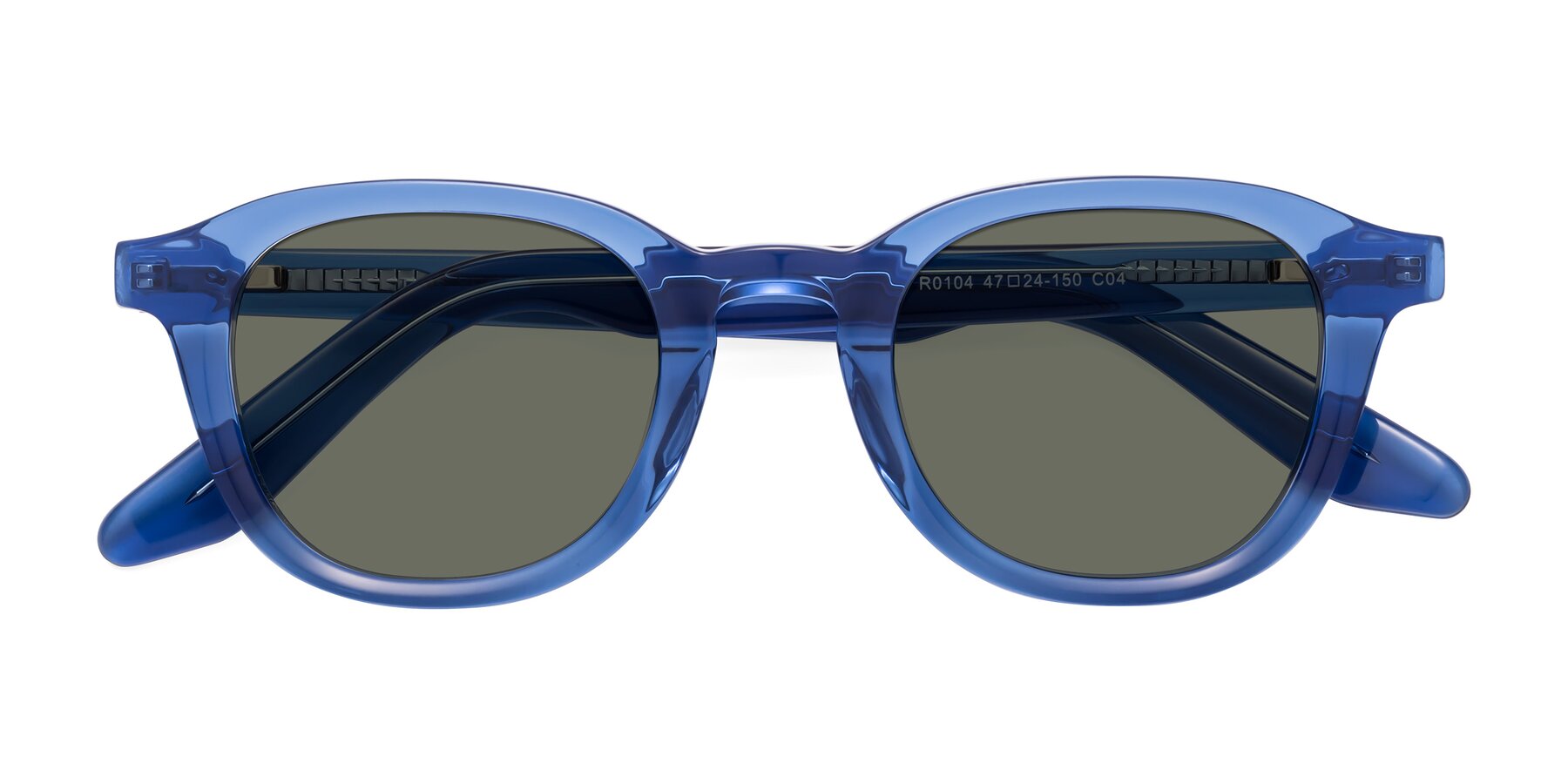 Folded Front of Titus in Translucent Blue with Gray Polarized Lenses