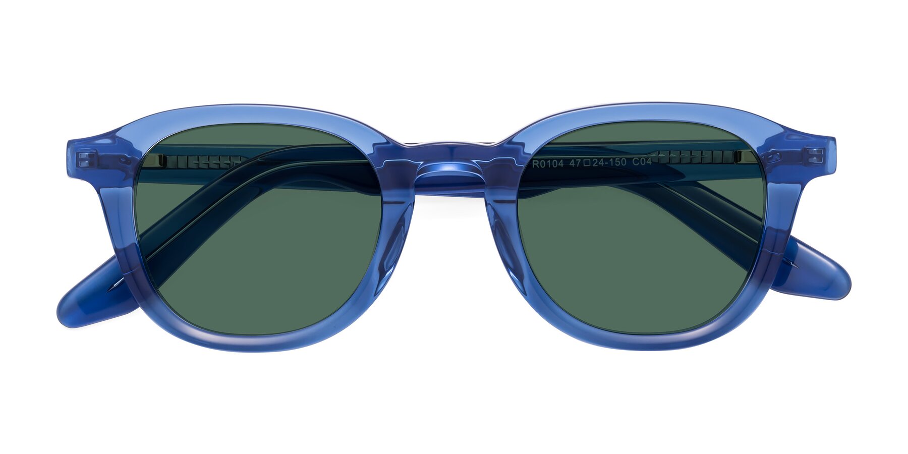 Folded Front of Titus in Translucent Blue with Green Polarized Lenses