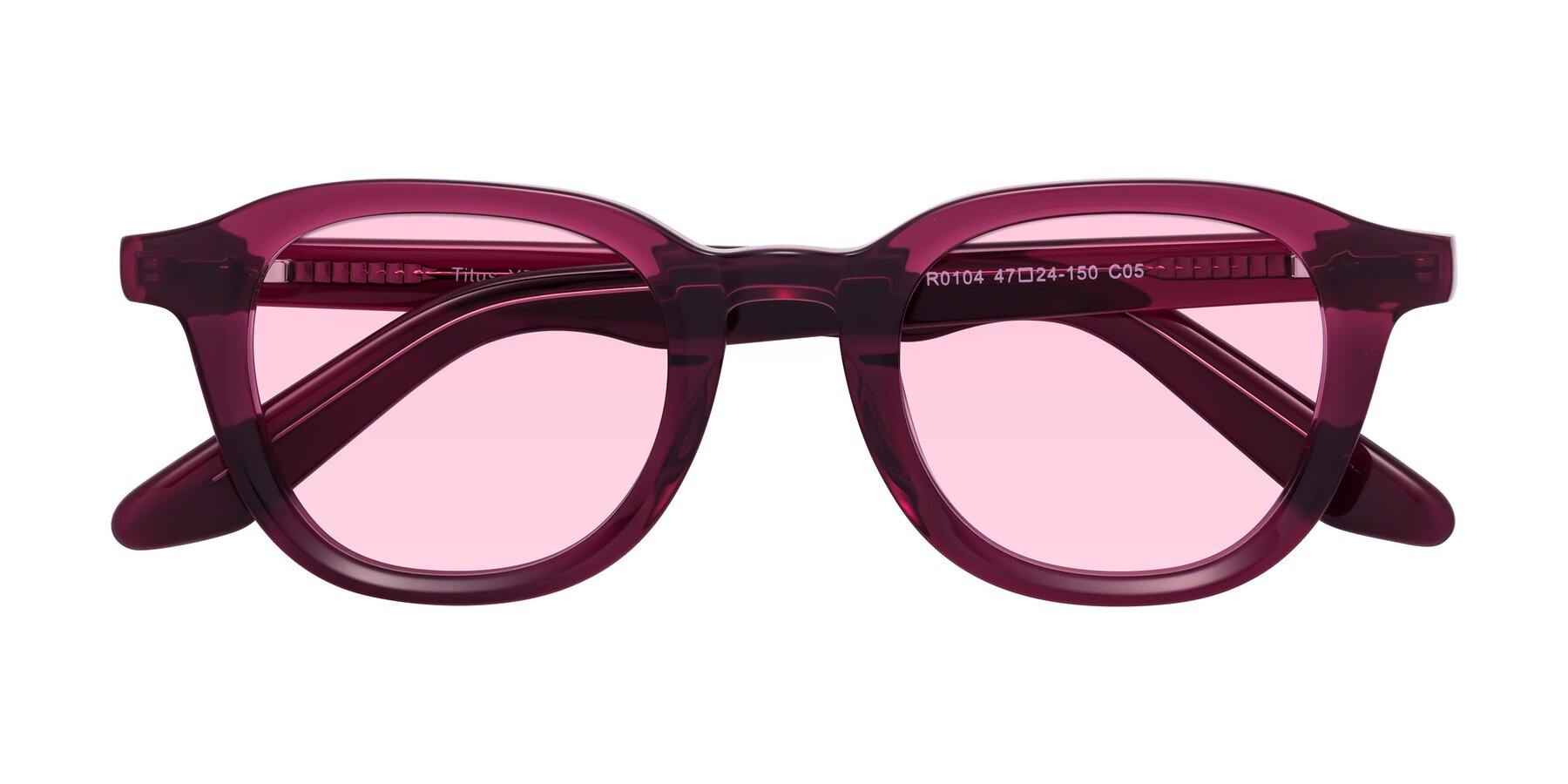 Folded Front of Titus in Wine with Light Pink Tinted Lenses