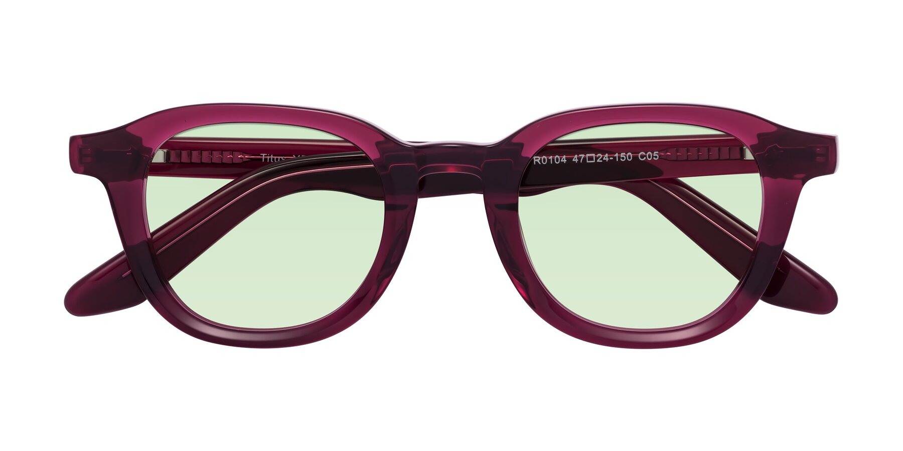 Folded Front of Titus in Wine with Light Green Tinted Lenses