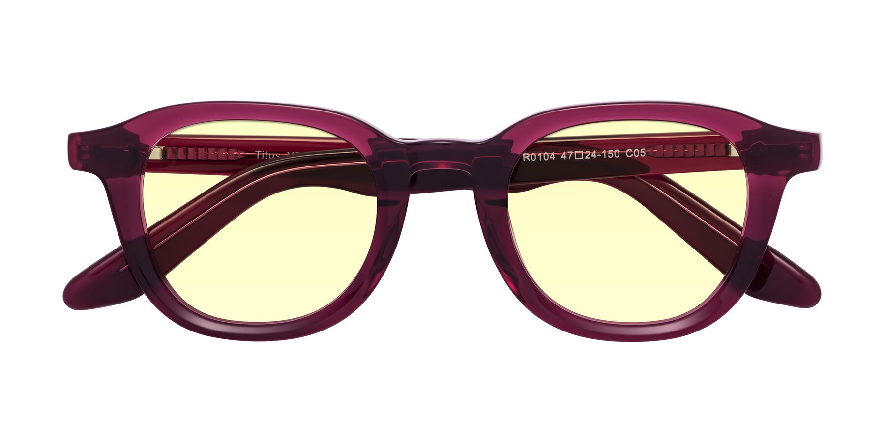 Folded Front of Titus in Wine with Light Yellow Tinted Lenses