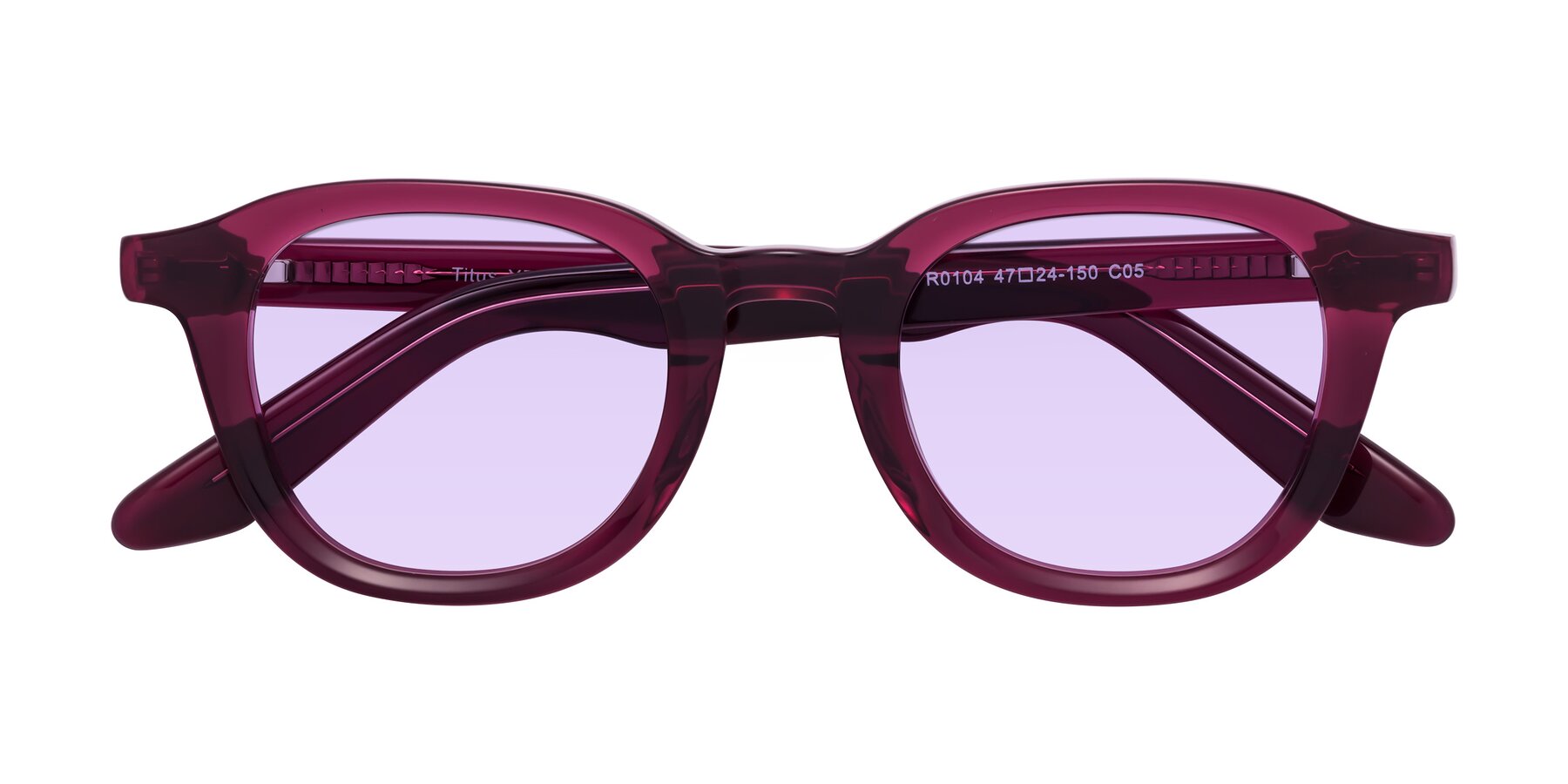 Folded Front of Titus in Wine with Light Purple Tinted Lenses