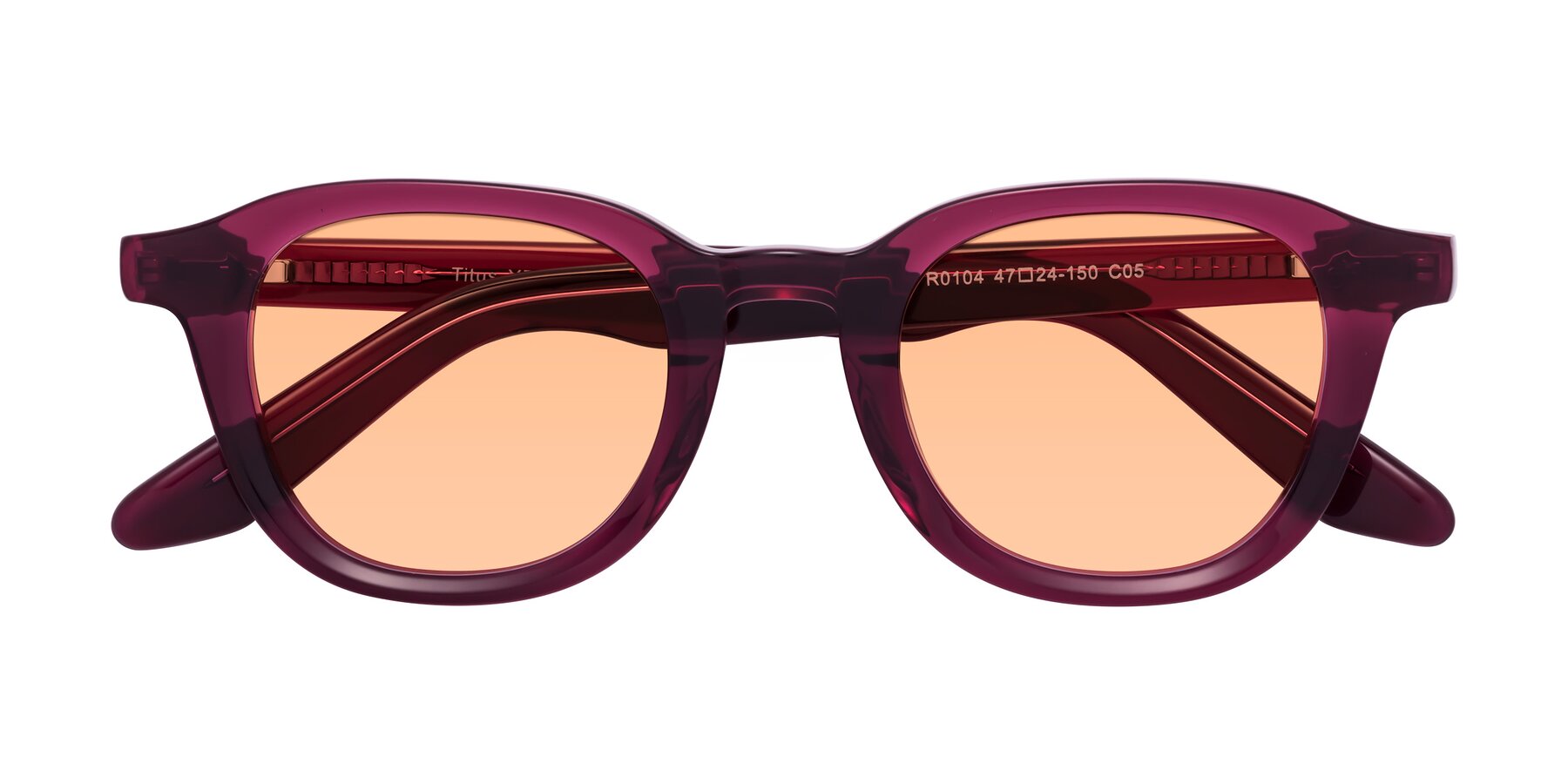 Folded Front of Titus in Wine with Light Orange Tinted Lenses