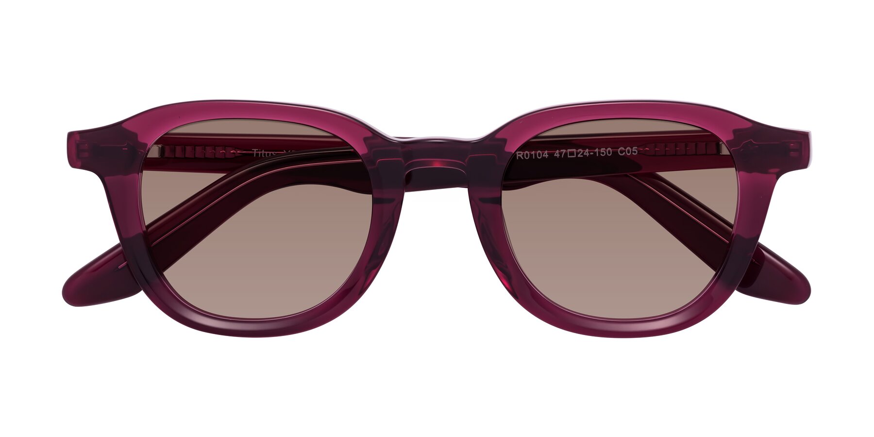 Folded Front of Titus in Wine with Medium Brown Tinted Lenses