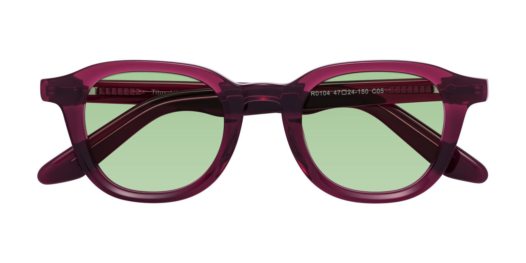 Folded Front of Titus in Wine with Medium Green Tinted Lenses