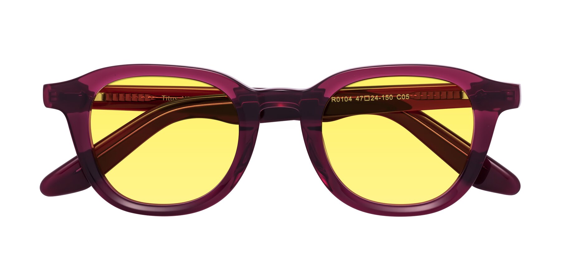 Folded Front of Titus in Wine with Medium Yellow Tinted Lenses