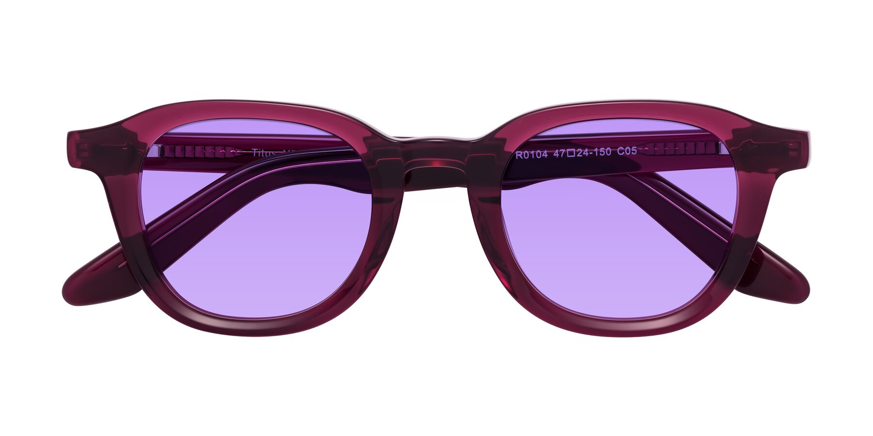 Folded Front of Titus in Wine with Medium Purple Tinted Lenses