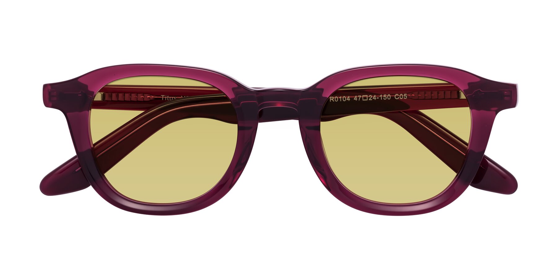 Folded Front of Titus in Wine with Medium Champagne Tinted Lenses