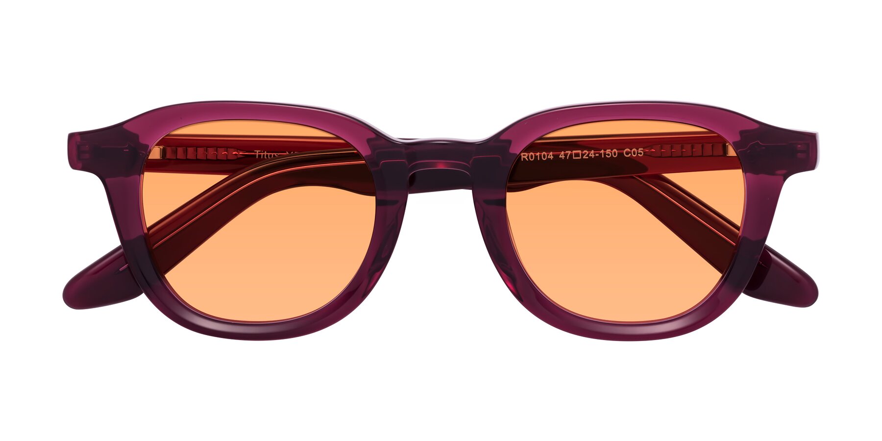 Folded Front of Titus in Wine with Medium Orange Tinted Lenses