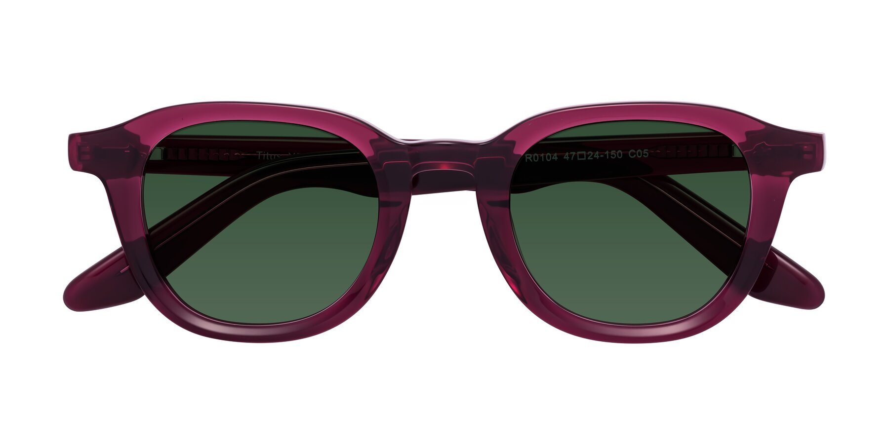 Folded Front of Titus in Wine with Green Tinted Lenses