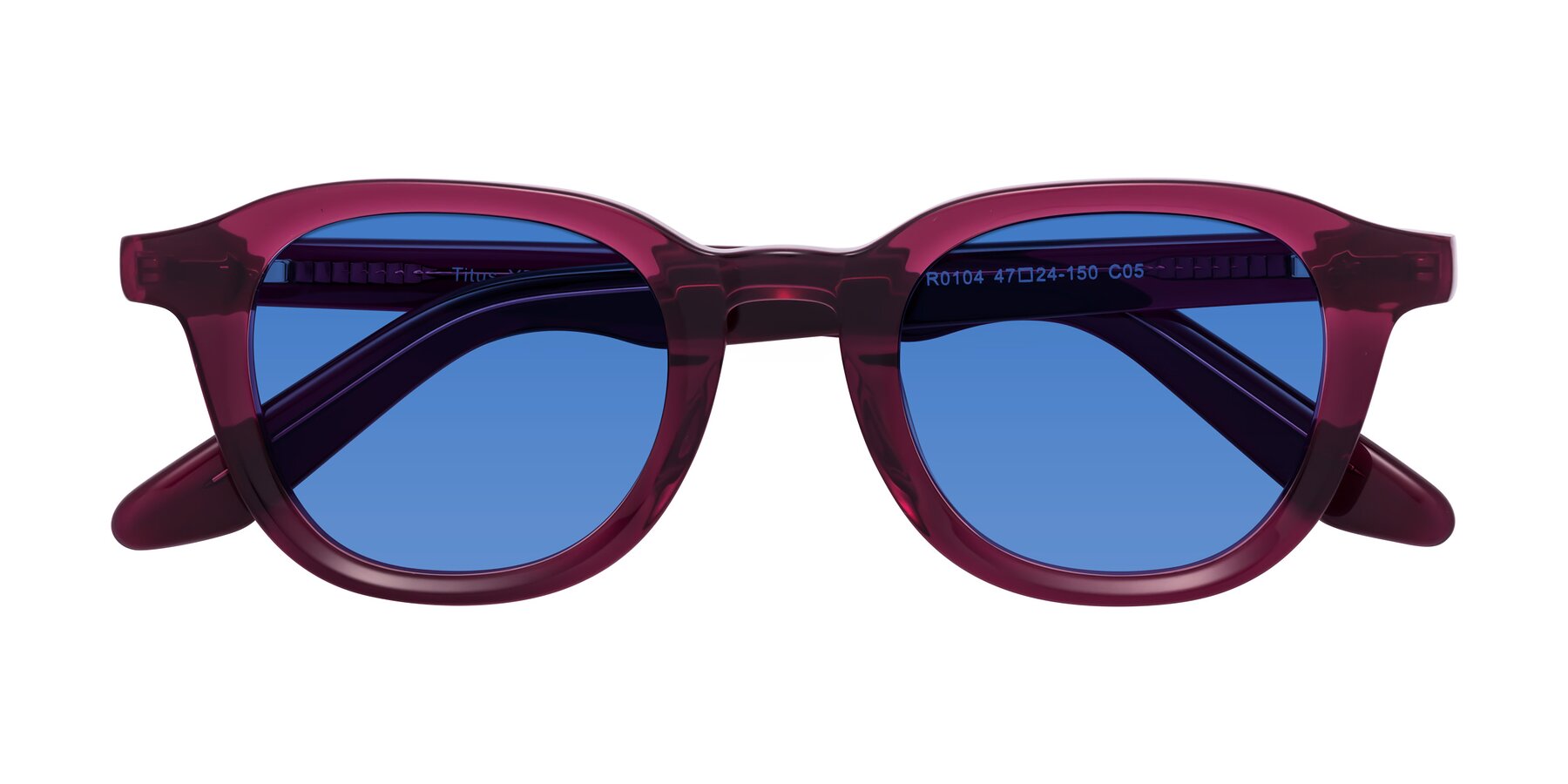 Folded Front of Titus in Wine with Blue Tinted Lenses