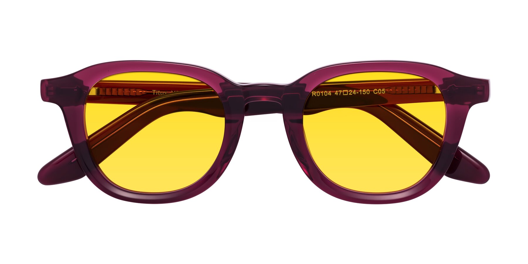 Folded Front of Titus in Wine with Yellow Tinted Lenses