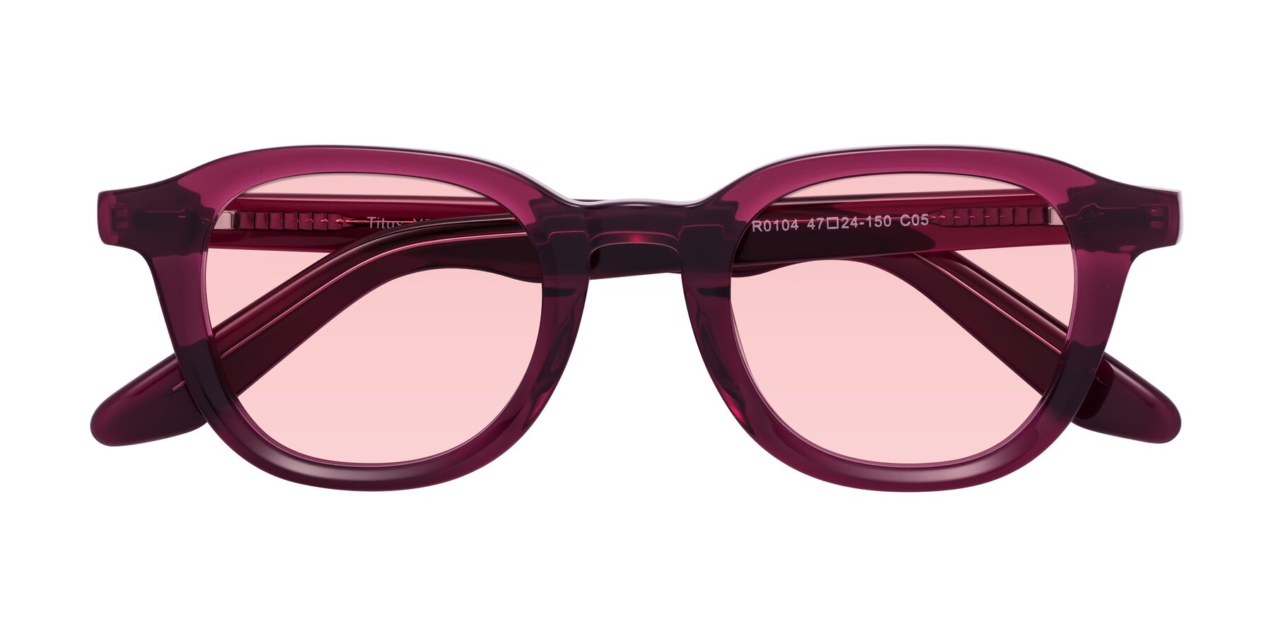 Folded Front of Titus in Wine with Light Garnet Tinted Lenses