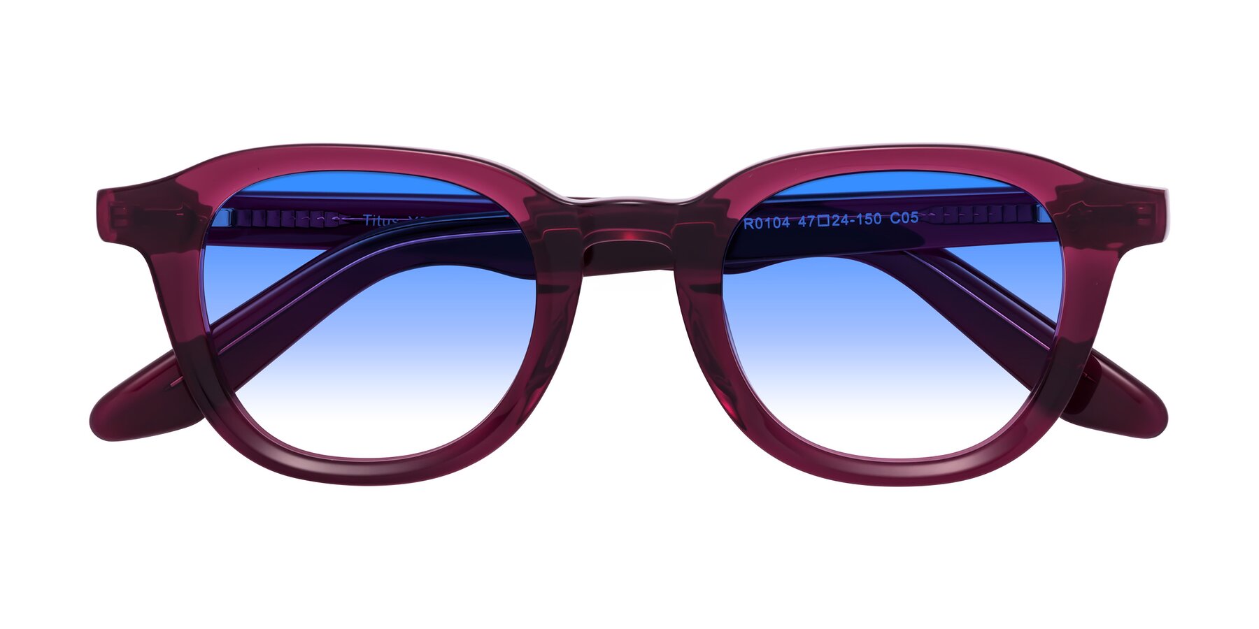 Folded Front of Titus in Wine with Blue Gradient Lenses