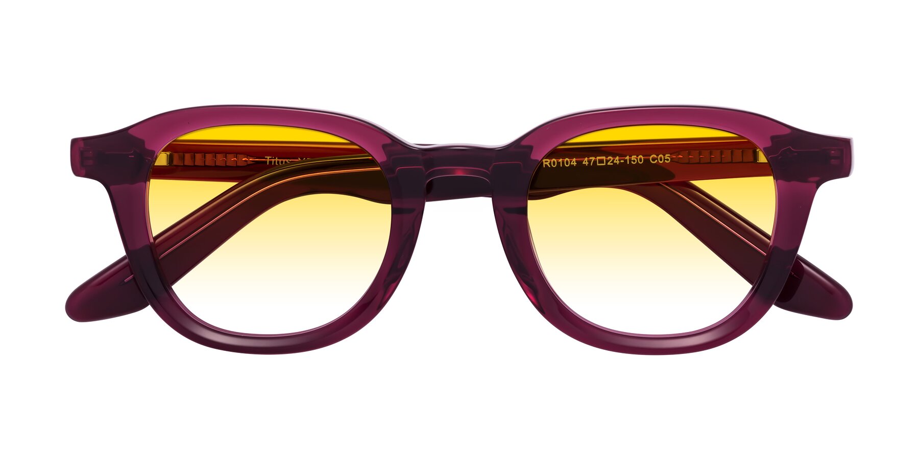 Folded Front of Titus in Wine with Yellow Gradient Lenses