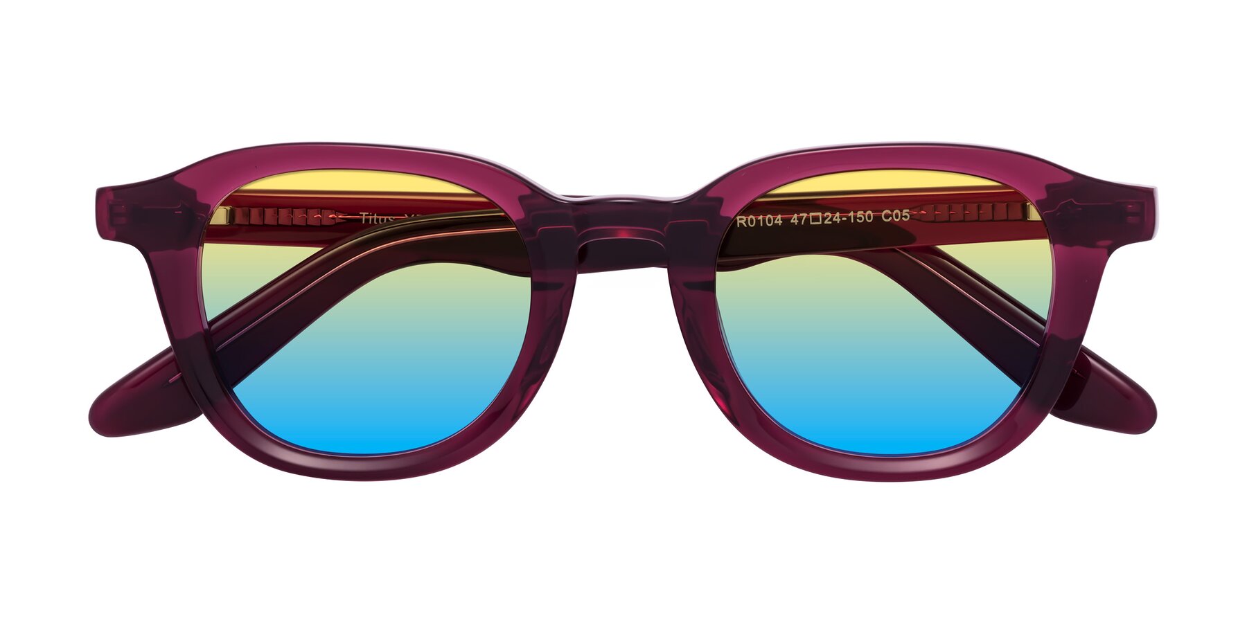 Folded Front of Titus in Wine with Yellow / Blue Gradient Lenses