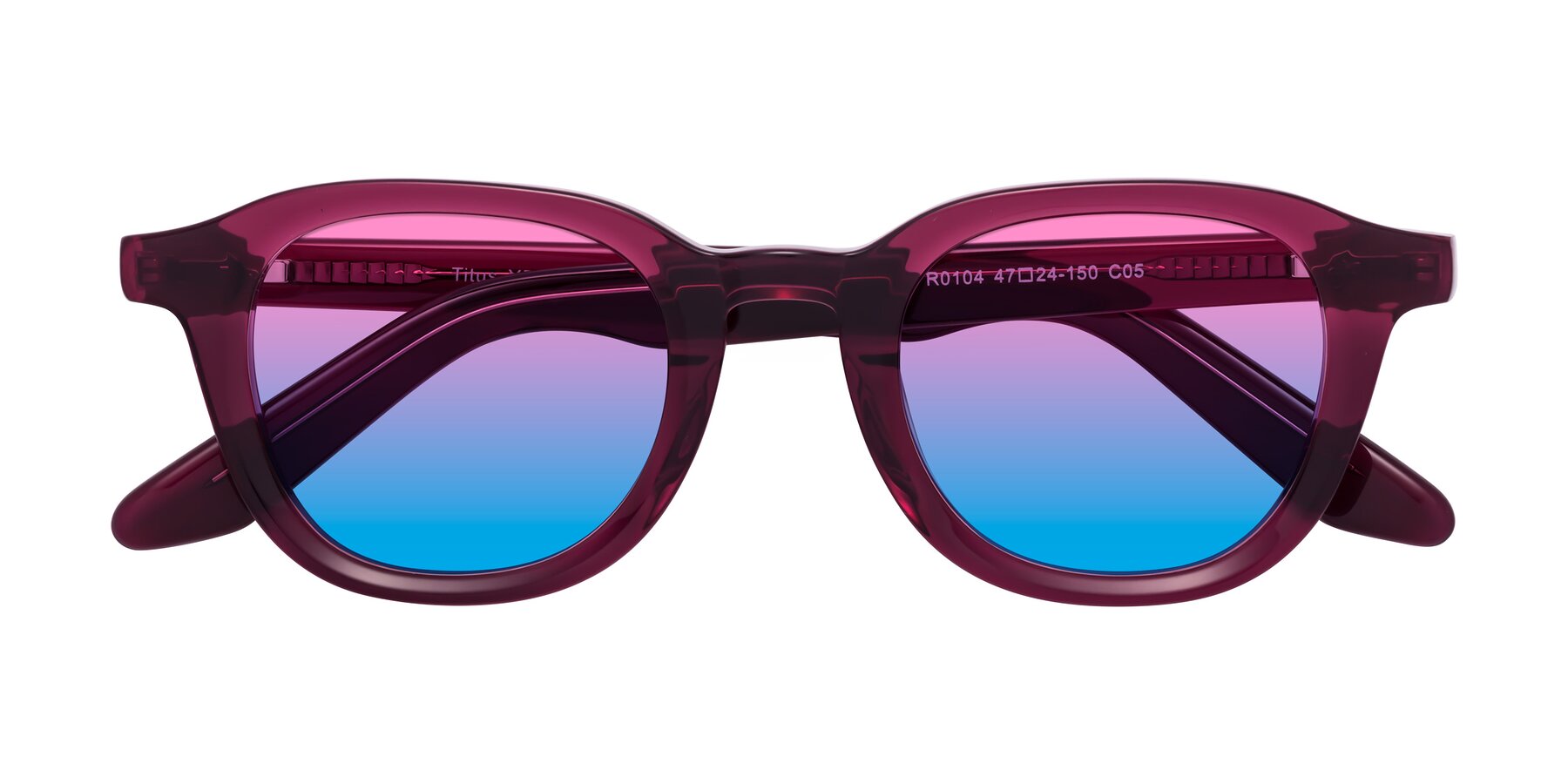 Folded Front of Titus in Wine with Pink / Blue Gradient Lenses