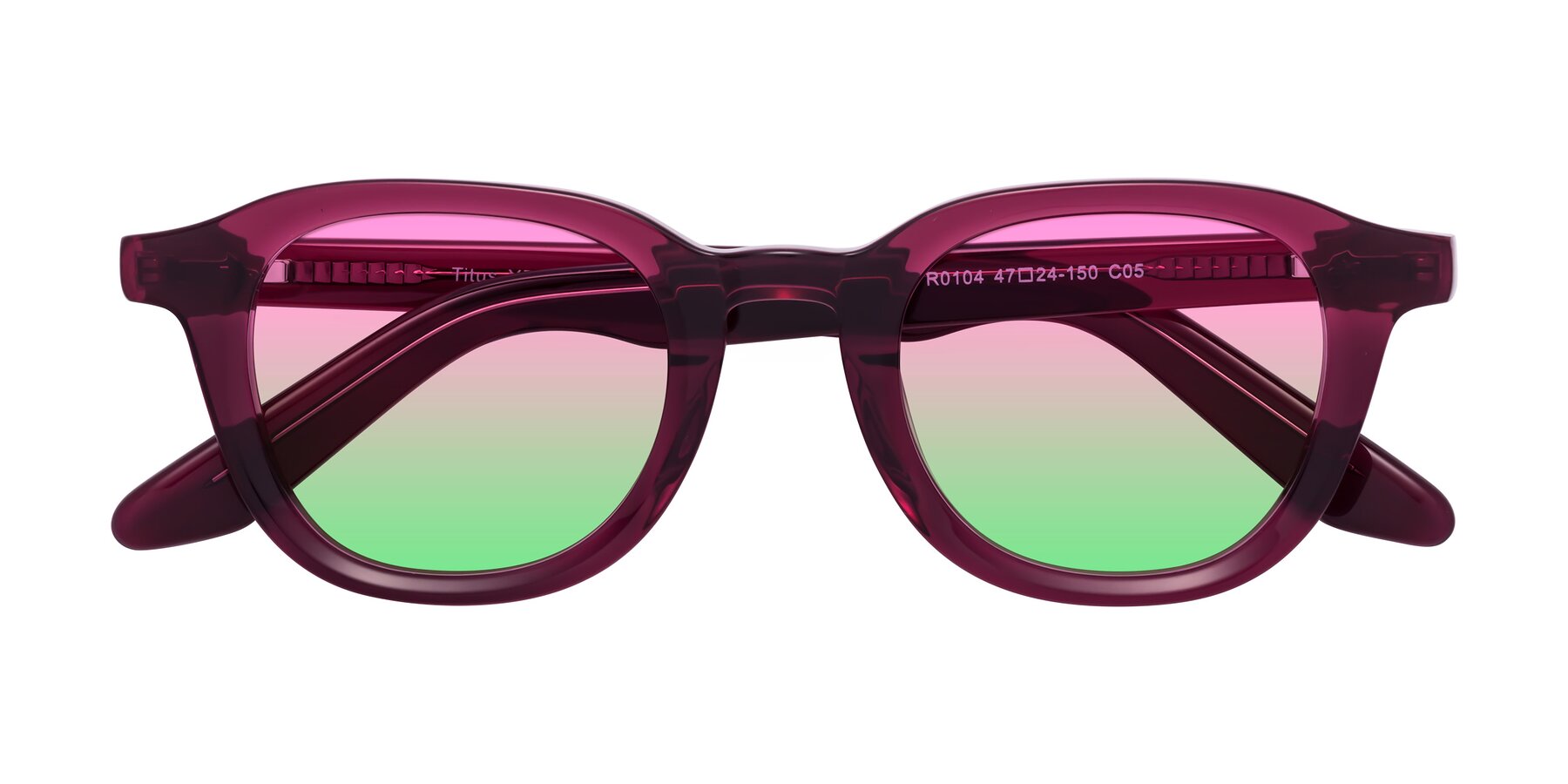 Folded Front of Titus in Wine with Pink / Green Gradient Lenses