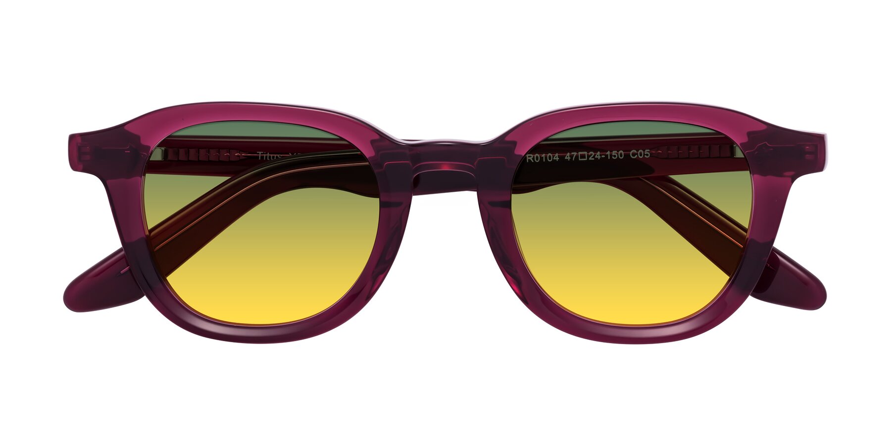 Folded Front of Titus in Wine with Green / Yellow Gradient Lenses