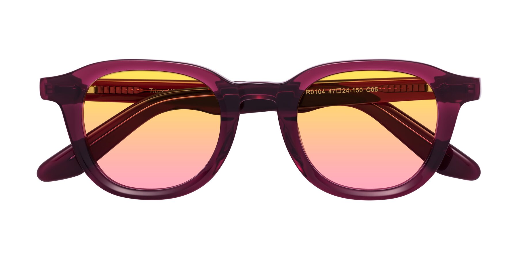 Folded Front of Titus in Wine with Yellow / Pink Gradient Lenses