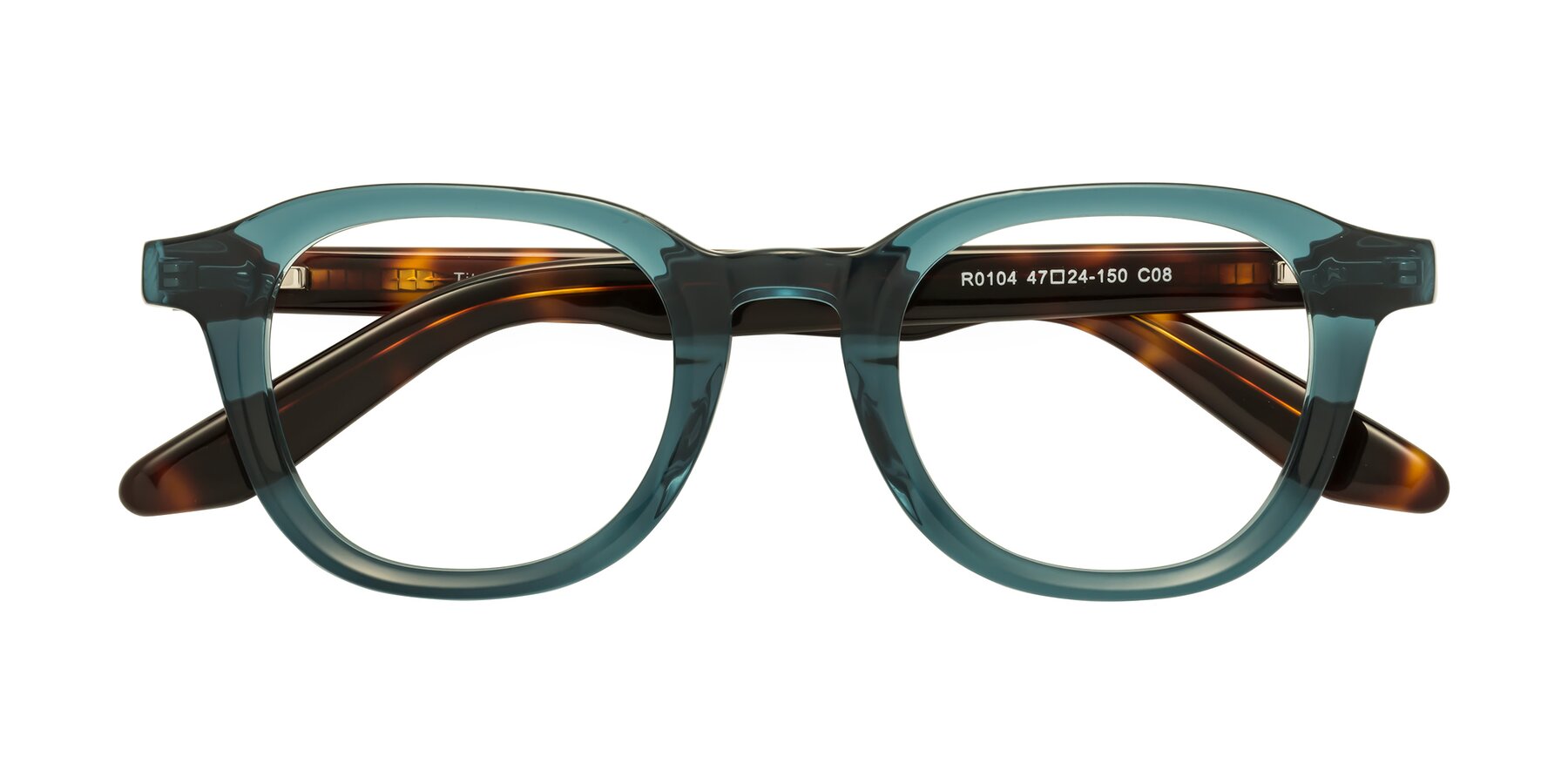 Folded Front of Titus in Peacock-Tortoise with Clear Eyeglass Lenses