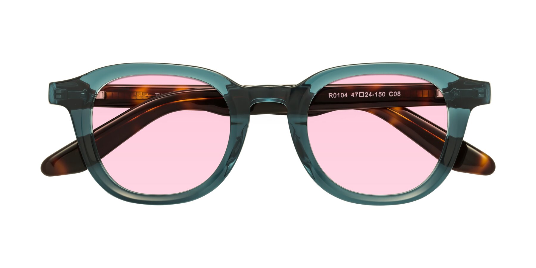 Folded Front of Titus in Peacock-Tortoise with Light Pink Tinted Lenses